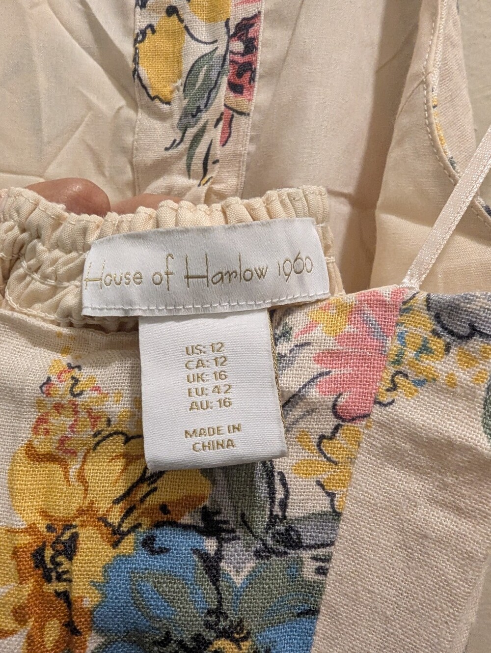 House of Harlow 1960 Ivory Floral Linen Blend Halter Romper Shorts- 12 - Picture 15 of 16